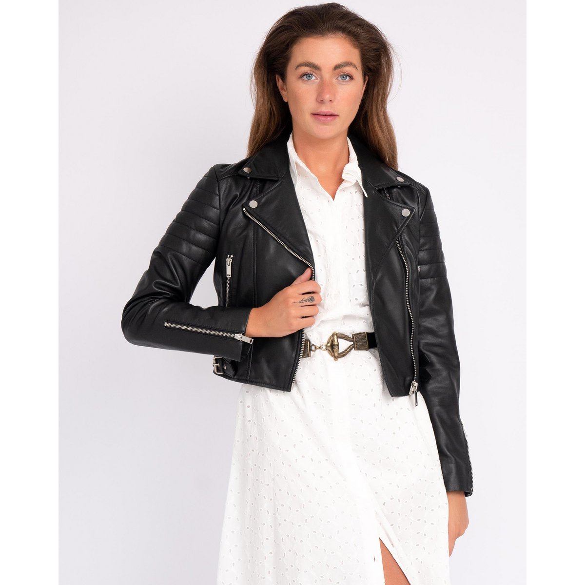 Кожено яке Cecilia - Leather Motorcycle Jacket