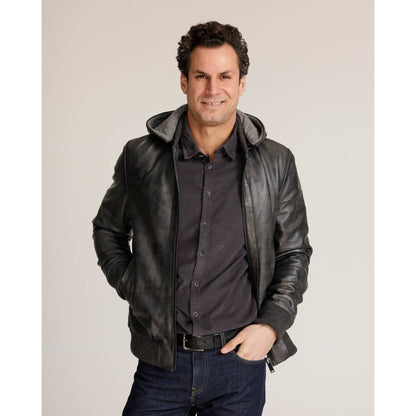 Leder-Motorradjacke mit Hoodie York | Leather Moto Jacket with Hoodie