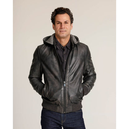 Leder-Motorradjacke mit Hoodie York | Leather Moto Jacket with Hoodie